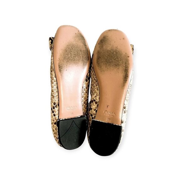 Prada Beige Snake Leather Ballet Flats 39 EU with Metal Buttons 1F474DF005 - Picture 9 of 16